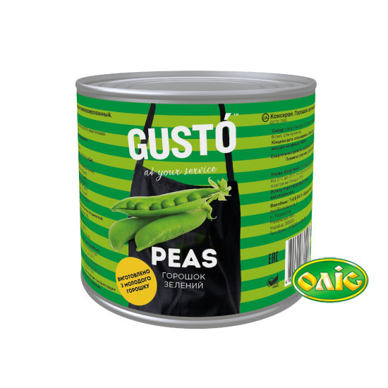 Горошок зелений консервований ж/б 420г Gusto