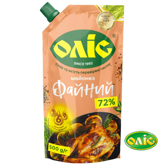Майонез "Файний" 72% дой-пак 500 г / 30 шт Оліс
