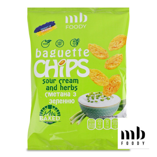 "Сухарики Baguette зі смаком сметани із зеленню 55 г/9 шт TM MB Foody
