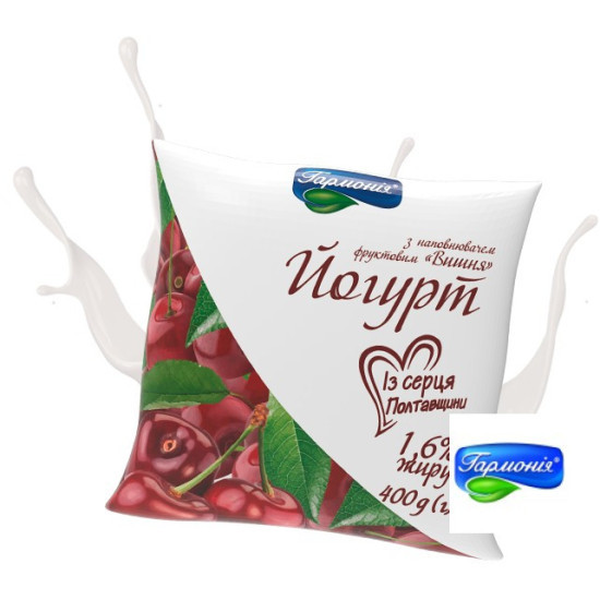 Йогурт "Вишня" плівка 1,6% 0.4кг 21 доба, шт