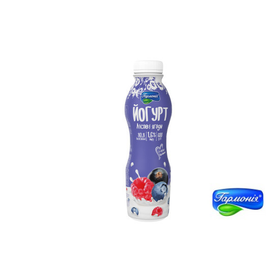 Йогурт «Лісові ягоди» 1,6% пляшка 0,6 кг 21 діб  (НОВИНКА)