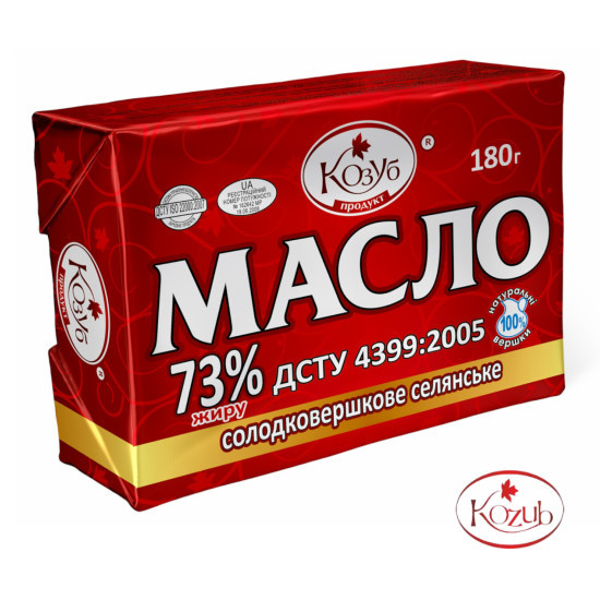 Масло солодковершкове селянське 73% жиру ДСТУ 180 г. / 20 шт ТМ Козуб Регал