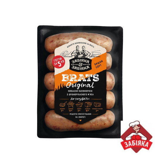 Ковбаски напівкопчені з дрібнорубленого м'яса BRATS original н/к в/с (ФМ) (в/у 0,4 кг) ТМ "Забіяка"