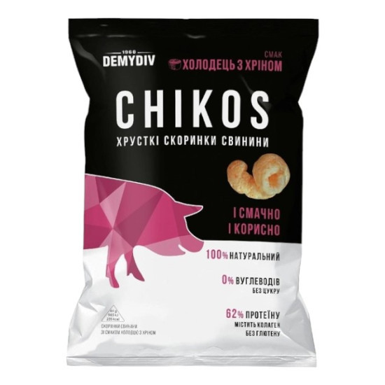 Снек скоринки свинини "CHIKOS" зі смаком холодцю з хріном 44 г / 30 шт