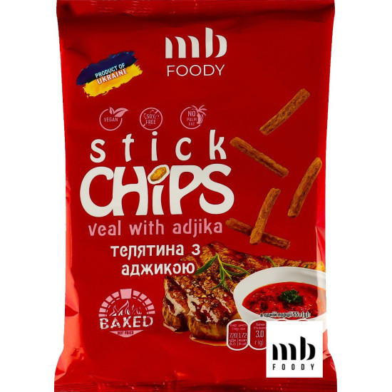 "Сухарики Stick  зі смаком телятини з аджикою 55 г/9 шт TM MB Foody
